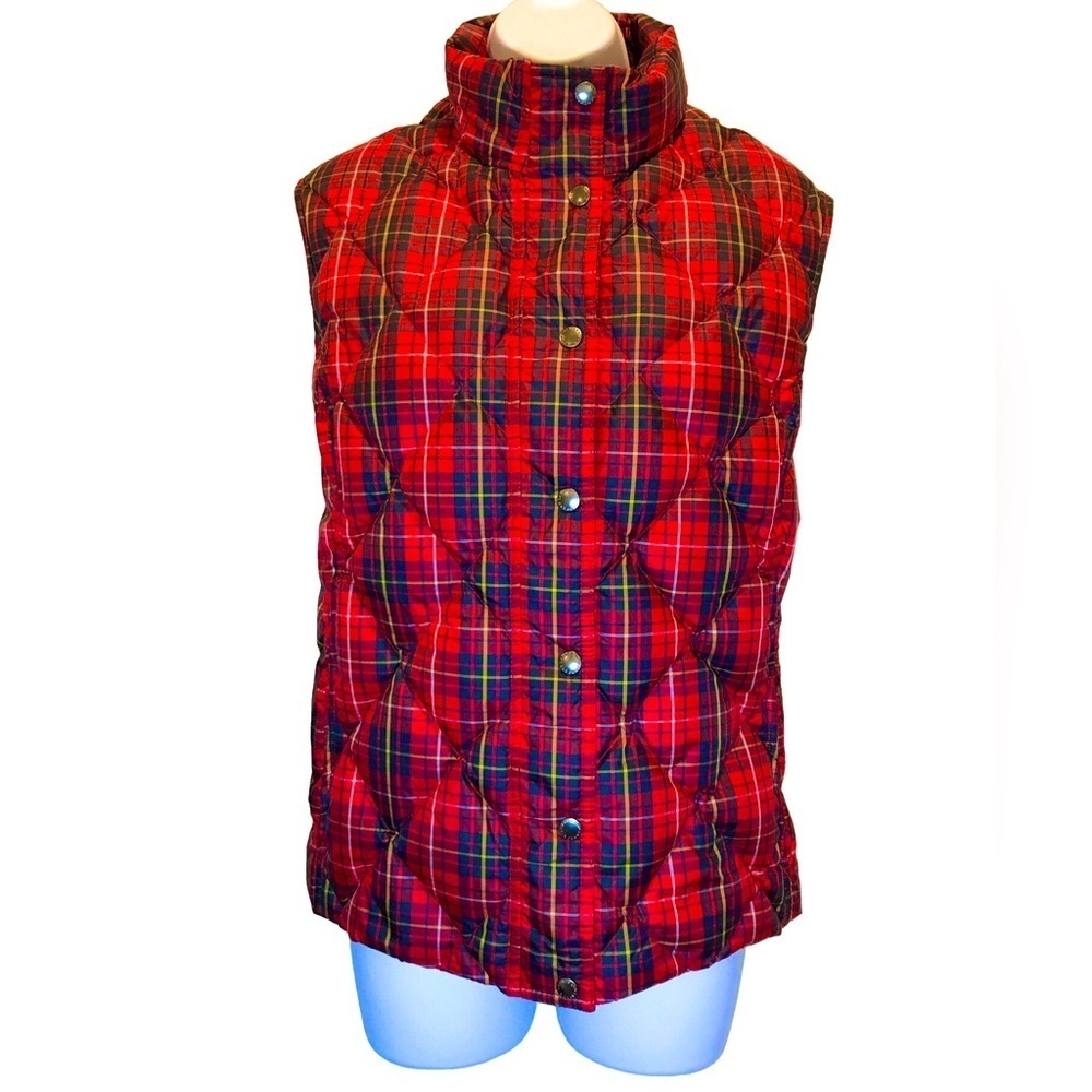 LOVELY RED TARTAN DOWN PUFFER VEST, LANDS END, SZ XL / P